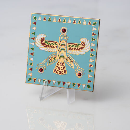 Display & Magnet Tile. The Persian Falcon. Turquoise Blue with 3 Red Stones.