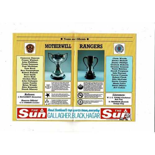 1987/88 Motherwell v Rangers Scottish League Cup Semi Final Football Programme