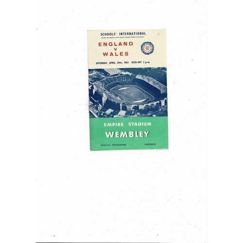 1961 England v Wales Schools International Football Programme