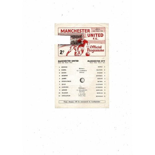 Manchester United v Manchester City Central League Football Programme 1968/69