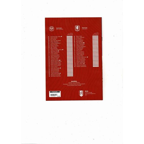 2025/26 Brentford v Aston Villa League Cup Football Programme