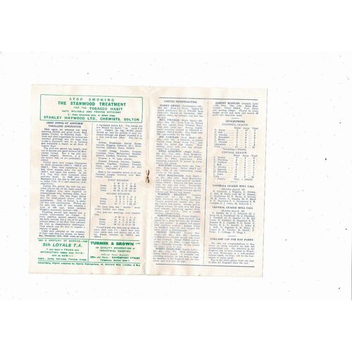 1959/60 Bolton Wanderers v Manchester United Football Programme + Press Cutting