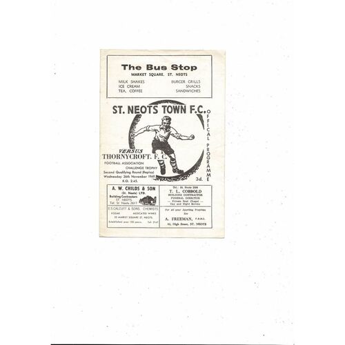 St Neots Town v Thornycroft FA Trophy Replay Football Programme 1969/70