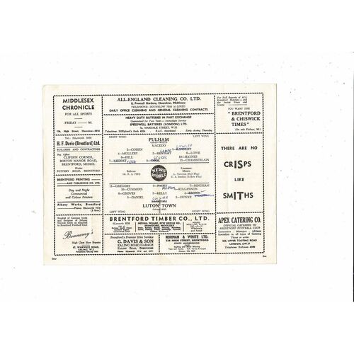 1959/60 Fulham v Luton Town Floodlight Cup Football Programme @ Brentford