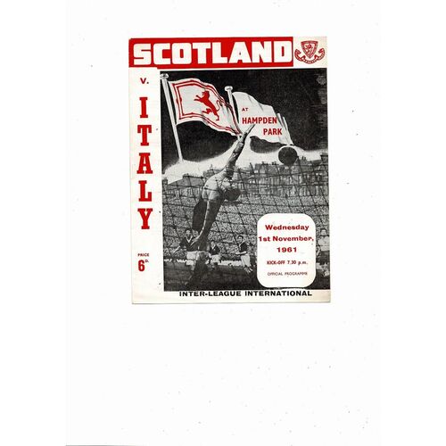 1961 Scotland v Italy Inter League International Football Programme