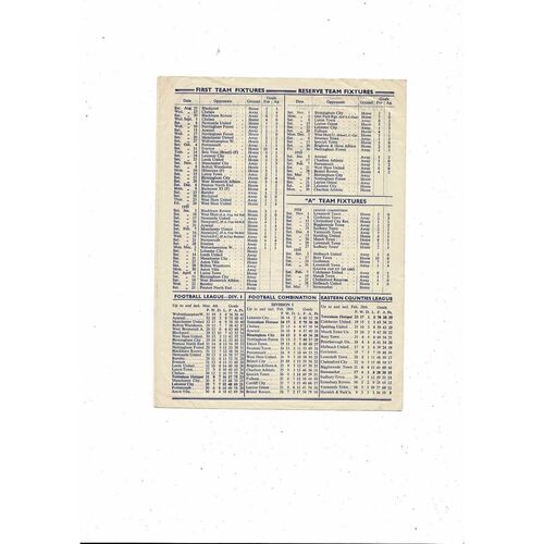 1958/59 Tottenham Hotspur v Leicester City Football Programme