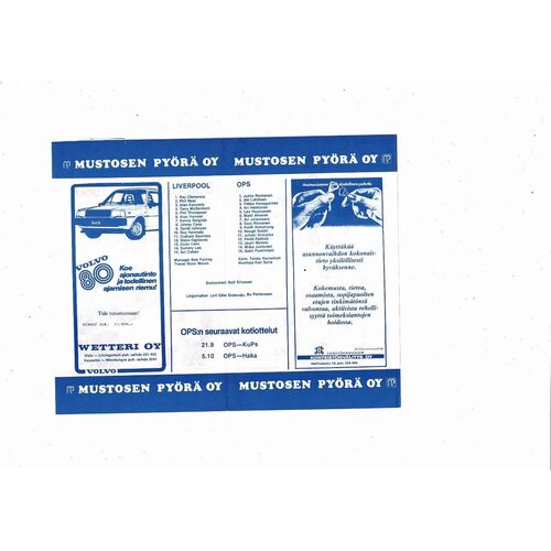 Oulun Palloseura v Liverpool European Cup Football Programme 1980/81