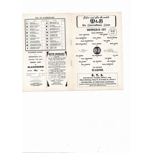 1962/63 Birmingham City v Blackpool Football Programme