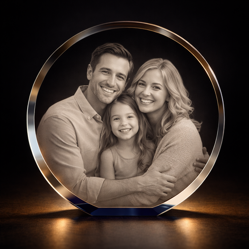 Super Ocean Blue Circle 3D Crystal Photo Gift