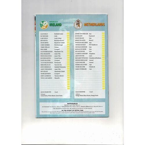 1995 Republic of Ireland v Holland Football Programme.