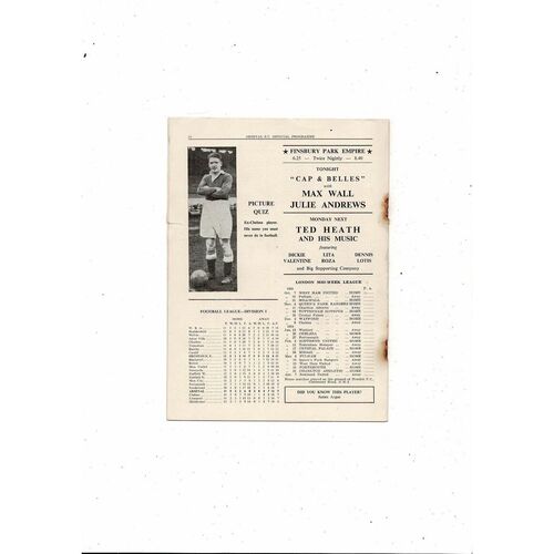 Arsenal v Preston Friendly Football Programme 1953/54