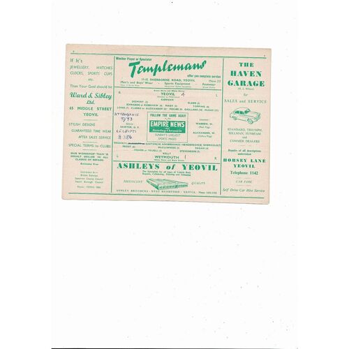 1956/57 Yeovil Town v Weymouth Southern League Cup Football Programme