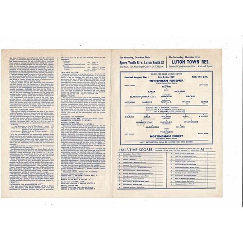 1959/60 Tottenham Hotspur v Nottingham Forest Football Programme
