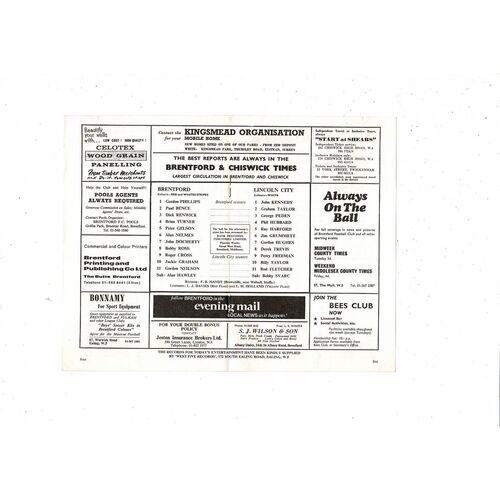 1970/71 Brentford v Lincoln City Football Programme