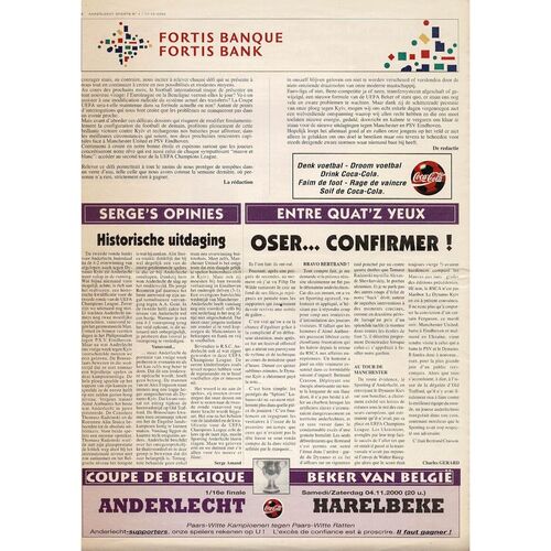 Anderlecht v Manchester United Champions League Football Programme 2000/01