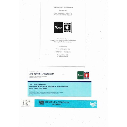 2007 AFC Totton v Truro City FA Vase Final Programme, Ticket, Team sheet etc