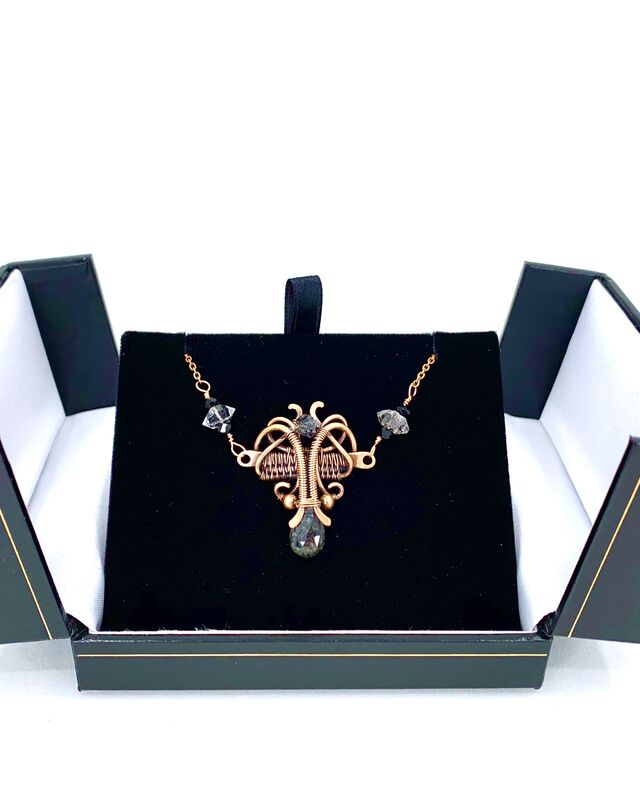 Tourmalinated Quartz Wire Weave Pendant