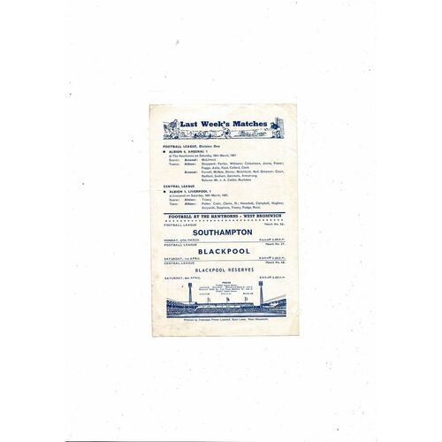 West Bromwich Albion v Bolton Wanderers Central League Football Programme 1966/67