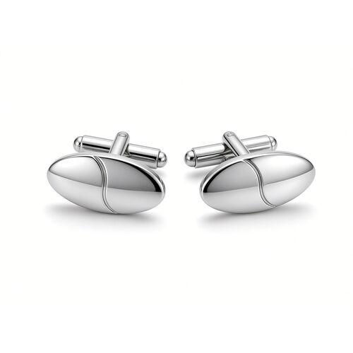 Polished Oval Chrome Silver Cufflinks with Toggle Closure – Size One – 20mm x 6mm (One Pair)
