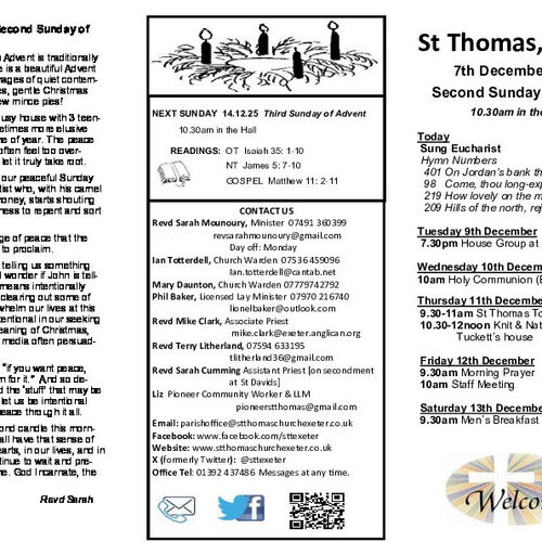 Pew Sheet | The Parish of St Thomas, Exeter
