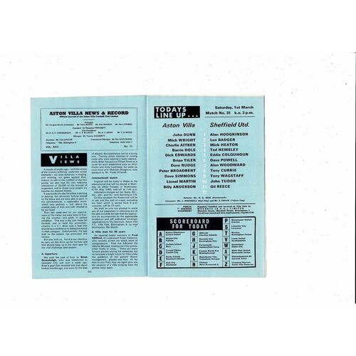 1968/69 Aston Villa v Sheffield United Football Programme