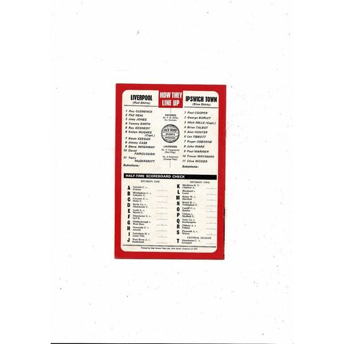 1976/77 Liverpool v Ipswich Town Football Programme