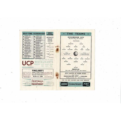 1954/55 Manchester City v Arsenal Football Programme