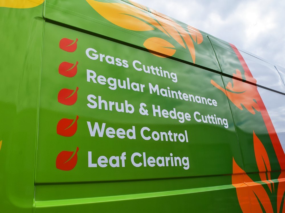 Close up of van wrap detail on company Renault Master van.