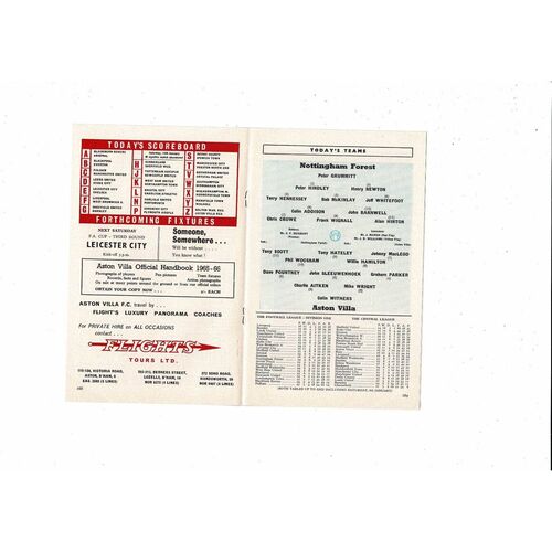 1965/66 Aston Villa v Nottingham Forest Football Programme