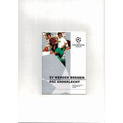 Werder Bremen v Anderlecht UEFA Champions League Football Programme 1993/94