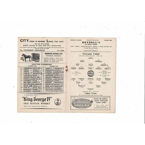 1959/60 Newcastle United v Luton Town Football Programme