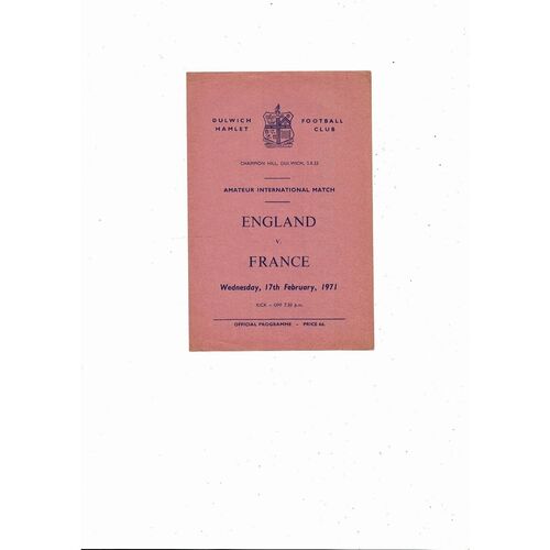England v France Amateur International Football Programme 1971 @ Dulwich
