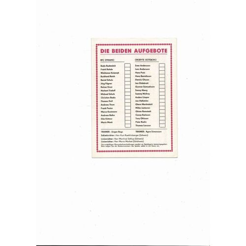 Dynamo Berlin v Gothenburg European Cup Football Programme 1986/87