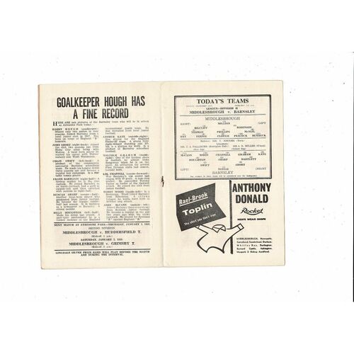 1958/59 Middlesbrough v Barnsley Football Programme