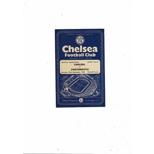 Chelsea v Portsmouth Football Combination Programme 1960/61
