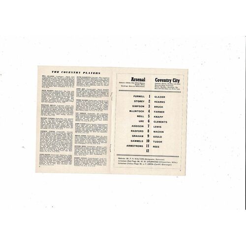 1967/68 Arsenal v Coventry City Football Programme