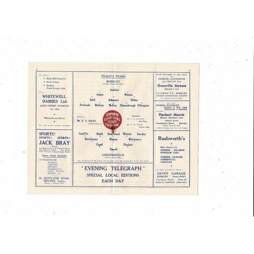 1956/57 Burnley v Chesterfield FA Cup Round Three Football Programme