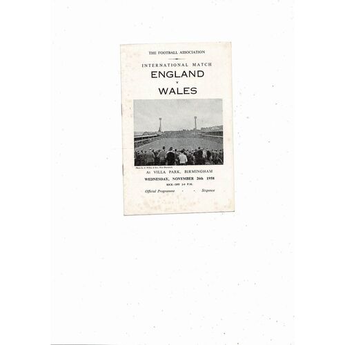 1958 England v Wales Football Programme @ Aston Villa