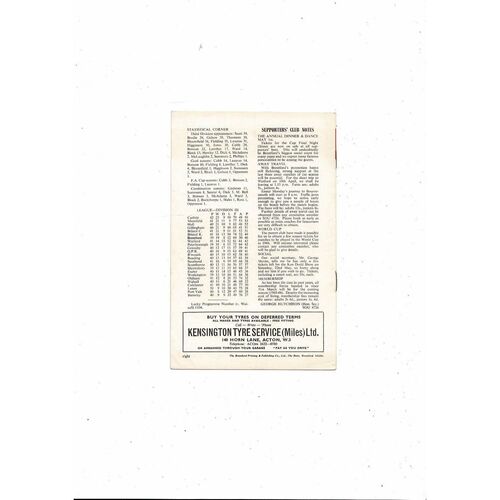 1964/65 Brentford v Workington Town Football Programme