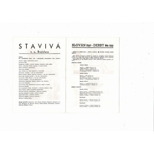 Slovan Bratislava v Derby County European Cup Football Programme 1975/76