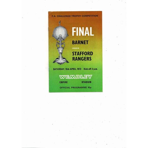 1972 Barnet v Stafford Rangers FA Trophy Final Football Programme