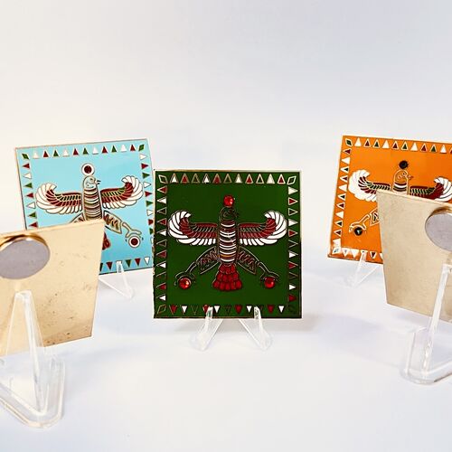 Display & Magnet Tile. The Persian Falcon. Deep Red with 3 Red stones. Original Cyrus The Great  Shahbaz.