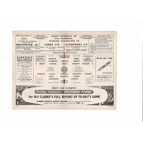 1952/53 Manchester United v Newcastle United Football Programme