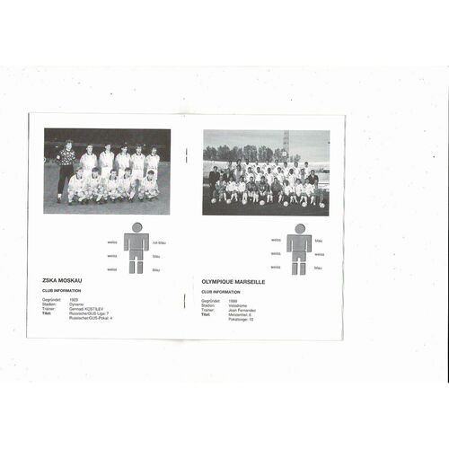 CSKA Moscow v Olympique Marsaille Champions League Football Programme 1992/93