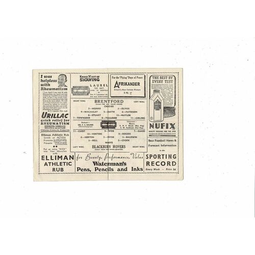 1946/47 Brentford v Blackburn Rovers Football Programme