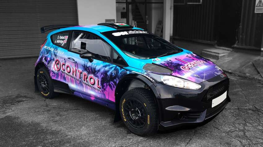 Westbase Group Ford Fiesta R5 rally car with reflective livery