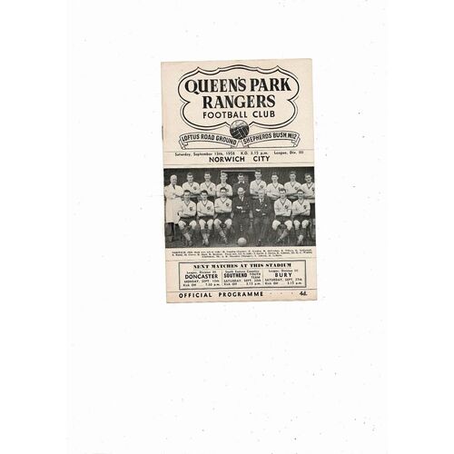 1958/59 Queens Park Rangers v Norwich City Football Programme