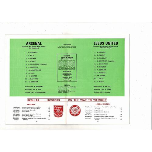 1972 Arsenal v Leeds United FA Cup Final Football Programme