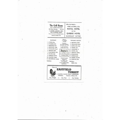 1966/67 Barnsley v Newport County Football Programme