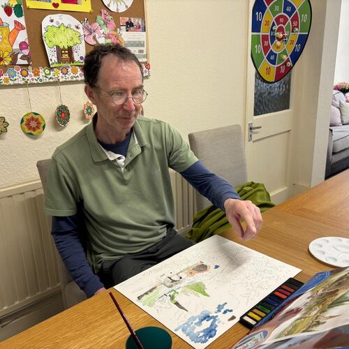Elderly gent water colour painting at Your Care's Dementia Day Club, Bristol